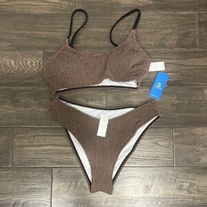 CUPSHE Rib Mineral Wash Scoop Neck Top & Hipster Bikini Set